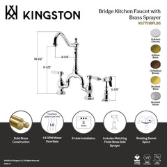 Bridge Kitchen Faucet, Bel-Air, Two-Handle with Brass Sprayer in Polished Chrome