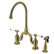Bridge Kitchen Faucet, Bel-Air, Two-Handle with Sprayer in Antique Brass