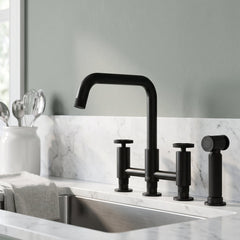 Bridge Kitchen Faucet, Cass, 2-Handle, Side Sprayer, Matte Black