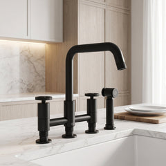 Bridge Kitchen Faucet, Cass, 2-Handle, Side Sprayer, Matte Black