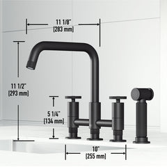 Bridge Kitchen Faucet, Cass, 2-Handle, Side Sprayer, Matte Black