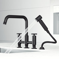 Bridge Kitchen Faucet, Cass, 2-Handle, Side Sprayer, Matte Black
