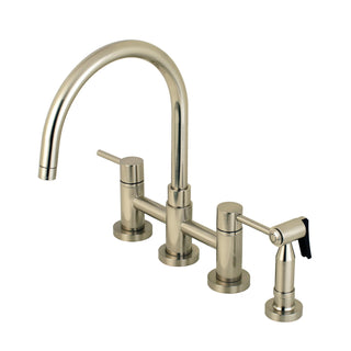 Bridge Kitchen Faucet, Concord, Two-Handle with Side Sprayer in Brushed Nickel