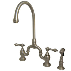 Bridge Kitchen Faucet, English Country, Two-Handle, 3-Hole Deck Mount, Brushed Nickel