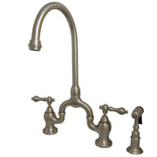 Bridge Kitchen Faucet, English Country, Two-Handle, 3-Hole Deck Mount, Brushed Nickel