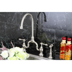 Bridge Kitchen Faucet, English Country, Two-Handle, 3-Hole Deck Mount, Brushed Nickel