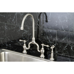 Bridge Kitchen Faucet, English Country, Two-Handle, 3-Hole Deck Mount, Brushed Nickel