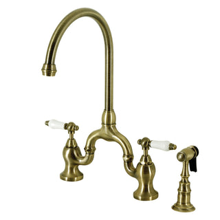 Bridge Kitchen Faucet, English Country, Two-Handle in Antique Brass