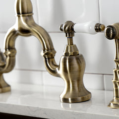 Bridge Kitchen Faucet, English Country, Two-Handle in Antique Brass