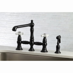 Bridge Kitchen Faucet, English Country, Two-Handle in Matte Black