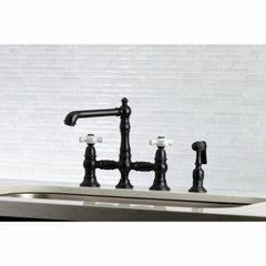Bridge Kitchen Faucet, English Country, Two-Handle in Matte Black