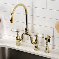 Bridge Kitchen Faucet, English Country, Two-Handle in Polished Brass