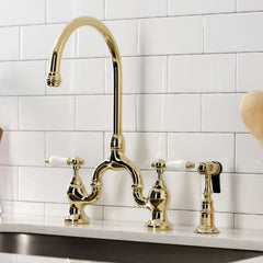 Bridge Kitchen Faucet, English Country, Two-Handle in Polished Brass