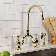 Bridge Kitchen Faucet, English Country, Two-Handle in Polished Brass