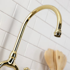 Bridge Kitchen Faucet, English Country, Two-Handle in Polished Brass