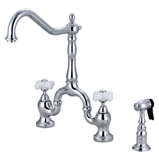 Bridge Kitchen Faucet, English Country, Two-Handle in Polished Chrome