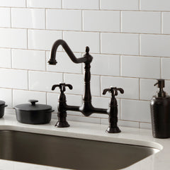 Bridge Kitchen Faucet, Heirloom, Two-Handle 2-Hole Deck Mount in Oil Rubbed Bronze