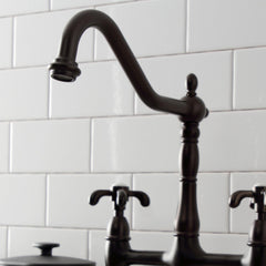 Bridge Kitchen Faucet, Heirloom, Two-Handle 2-Hole Deck Mount in Oil Rubbed Bronze