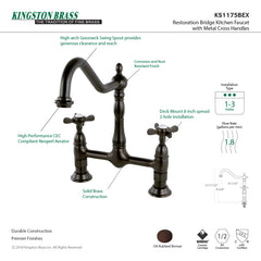 Bridge Kitchen Faucet, Heirloom, Two-Handle 2-Hole in Oil Rubbed Bronze