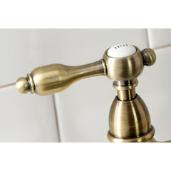 Bridge Kitchen Faucet, Heirloom, Two-Handle with Brass Sprayer in Antique Brass