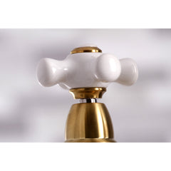 Bridge Kitchen Faucet, Heirloom, Two-Handle with Brass Sprayer in Brushed Brass