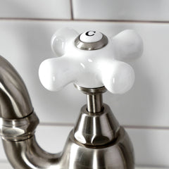 Bridge Kitchen Faucet, Heirloom, Two-Handle with Brass Sprayer in Brushed Nickel