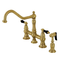 Bridge Kitchen Faucet, Heirloom, Two-Handle with Brass Sprayer in Brushed Brass
