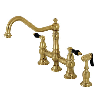 Bridge Kitchen Faucet, Heirloom, Two-Handle with Brass Sprayer in Brushed Brass