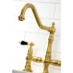 Bridge Kitchen Faucet, Heirloom, Two-Handle with Brass Sprayer in Brushed Brass