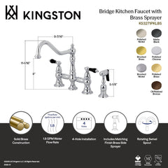 Bridge Kitchen Faucet, Heirloom, Two-Handle with Brass Sprayer in Brushed Brass