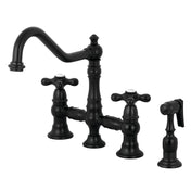 Bridge Kitchen Faucet, Heirloom, Two-Handle with Brass Sprayer in Matte Black