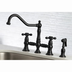 Bridge Kitchen Faucet, Heirloom, Two-Handle with Brass Sprayer in Matte Black