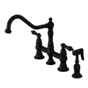 Bridge Kitchen Faucet, Heirloom, Two-Handle with Brass Sprayer in Matte Black