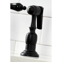 Bridge Kitchen Faucet, Heirloom, Two-Handle with Brass Sprayer in Matte Black