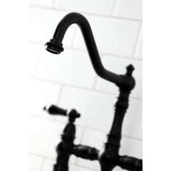 Bridge Kitchen Faucet, Heirloom, Two-Handle with Brass Sprayer in Matte Black