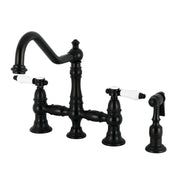 Bridge Kitchen Faucet, Heirloom, Two-Handle with Brass Sprayer in Matte Black