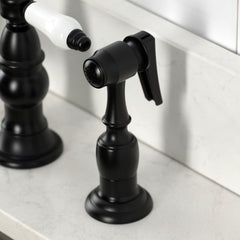 Bridge Kitchen Faucet, Heirloom, Two-Handle with Brass Sprayer in Matte Black