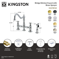 Bridge Kitchen Faucet, Heirloom, Two-Handle with Brass Sprayer in Matte Black