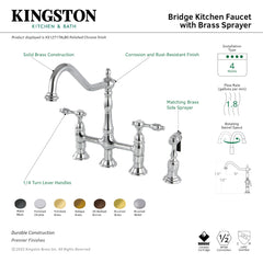 Bridge Kitchen Faucet, Heirloom, Two-Handle with Brass Sprayer in Polished Chrome