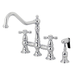 Bridge Kitchen Faucet, Heirloom, Two-Handle with Side Sprayer in Polished Chrome