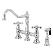 Bridge Kitchen Faucet, Heirloom, Two-Handle with Side Sprayer in Polished Chrome