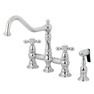 Bridge Kitchen Faucet, Heirloom, Two-Handle with Side Sprayer in Polished Chrome
