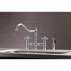 Bridge Kitchen Faucet, Heirloom, Two-Handle with Side Sprayer in Polished Chrome