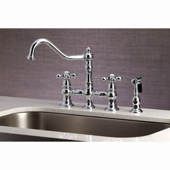 Bridge Kitchen Faucet, Heirloom, Two-Handle with Side Sprayer in Polished Chrome
