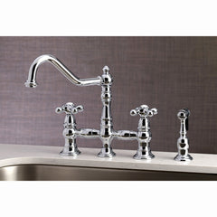 Bridge Kitchen Faucet, Heirloom, Two-Handle with Side Sprayer in Polished Chrome