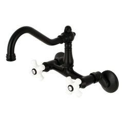Bridge Kitchen Faucet, Heirloom, Wall Mount Two-Handle in Matte Black