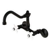 Bridge Kitchen Faucet, Heirloom, Wall Mount Two-Handle in Matte Black
