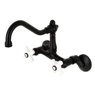 Bridge Kitchen Faucet, Heirloom, Wall Mount Two-Handle in Matte Black