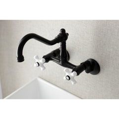 Bridge Kitchen Faucet, Heirloom, Wall Mount Two-Handle in Matte Black