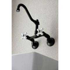 Bridge Kitchen Faucet, Heirloom, Wall Mount Two-Handle in Matte Black